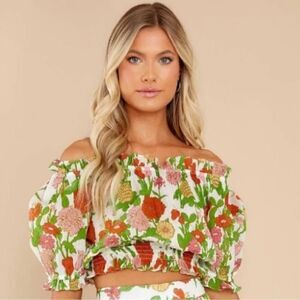 Olivia James The Label Floral Crop Off The Shoulder Top